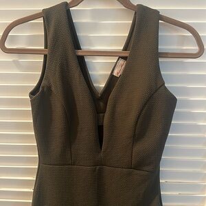 Plunging neckline lace slit dress